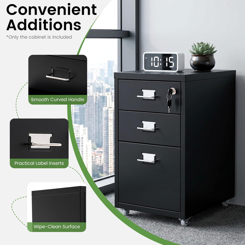 Black 3-Drawer Metal File Cabinet J597