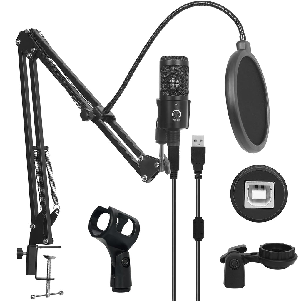 USB Condenser Microphone Kit with Scissor Arm, Shock Mount and Pop Filter O4787