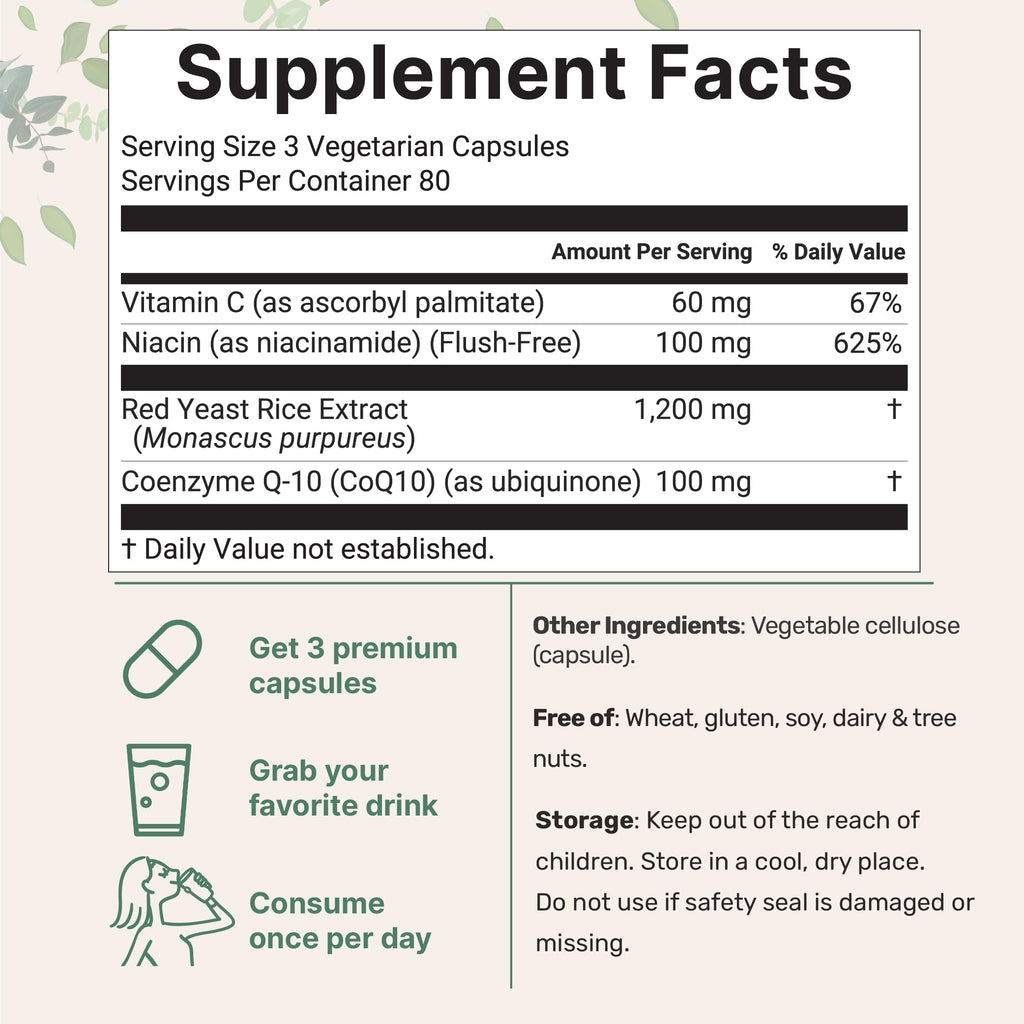 Red Yeast Rice with CoQ10 1200mg 240 Veggie Capsules B9971