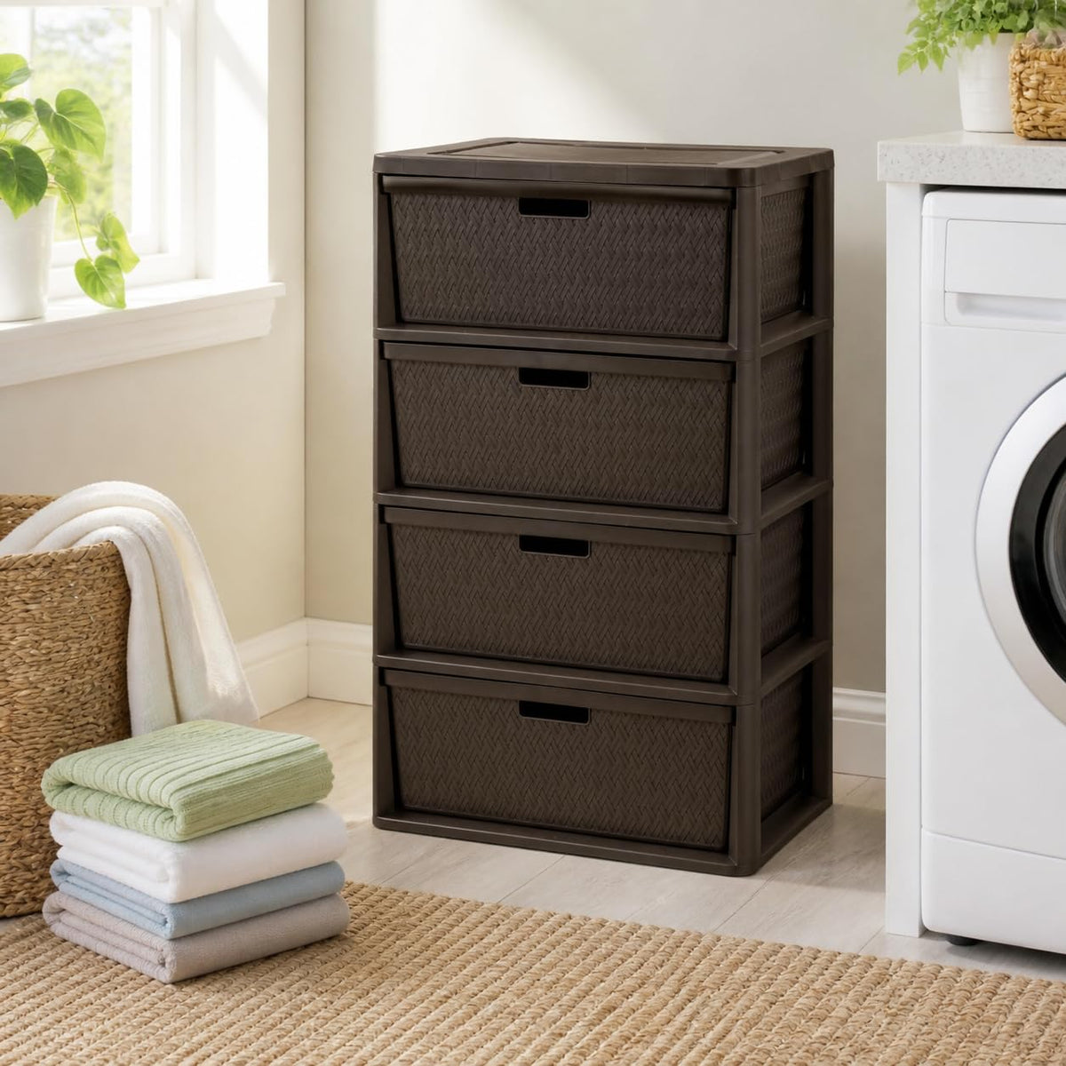 Brown 4 Drawer Plastic Storage Tower V64502