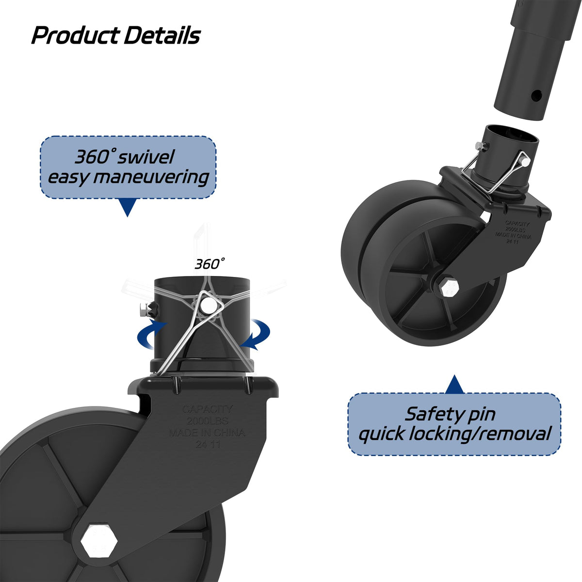 Dual 6" Trailer Jack Swivel Caster Wheel E6557