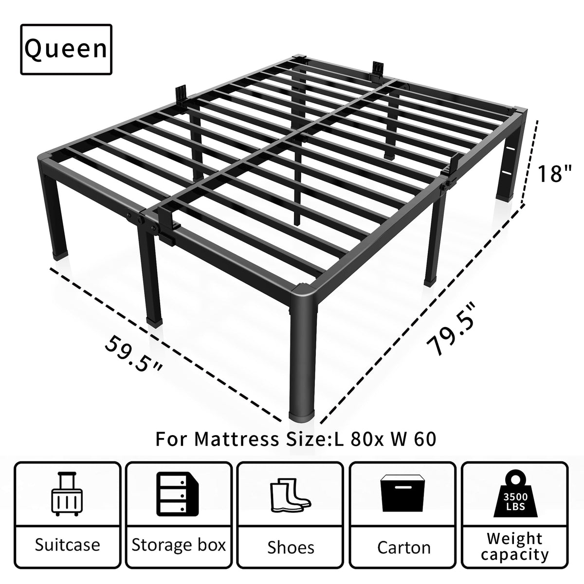 18 Inch Queen Bed Frame with Rounded Corner V157