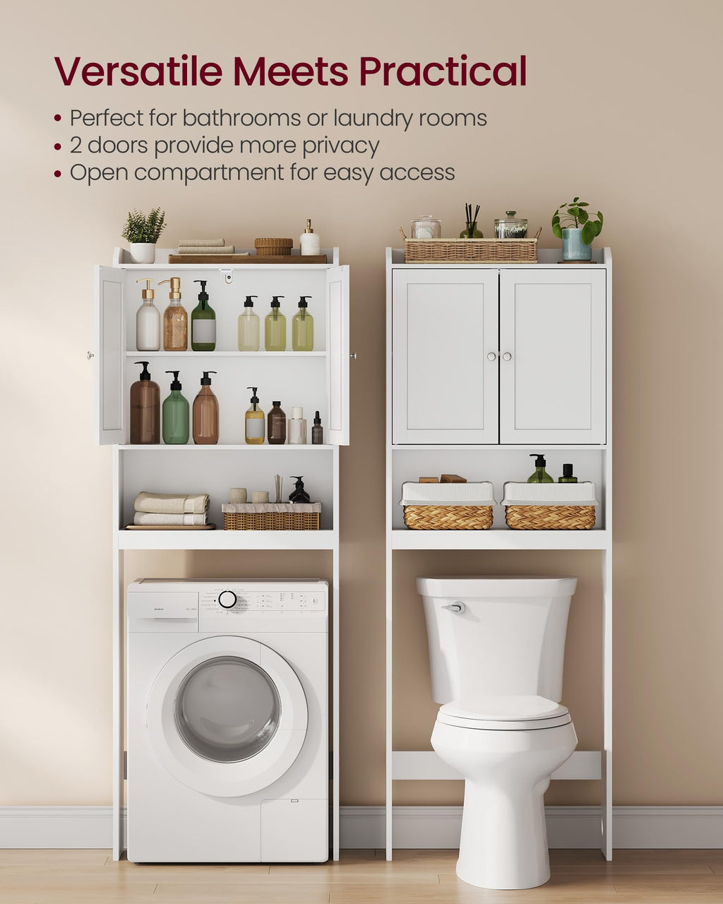 Over the Toilet Storage Cabinet with Doors and Adjustable Shelves K868