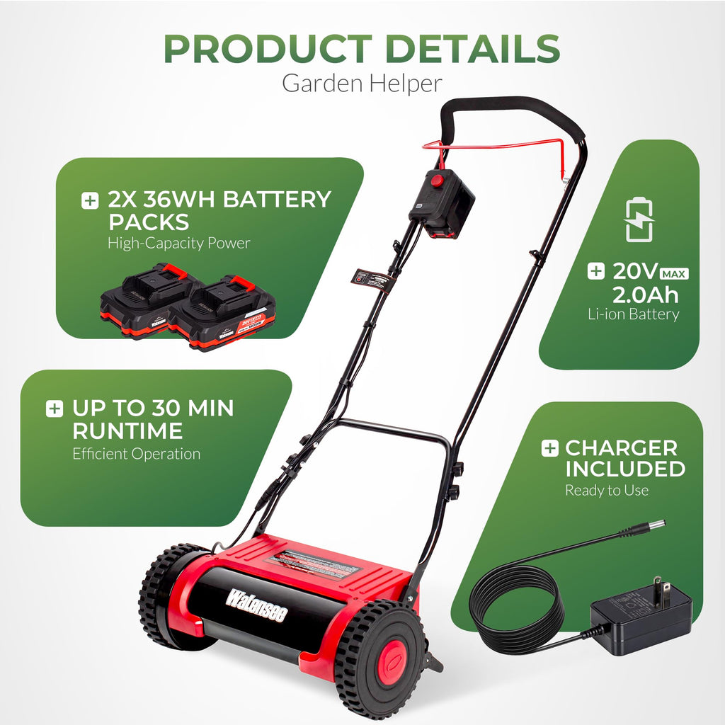 16-Inch Cordless Electric Reel Lawn Mower with 2 Batteries U9155