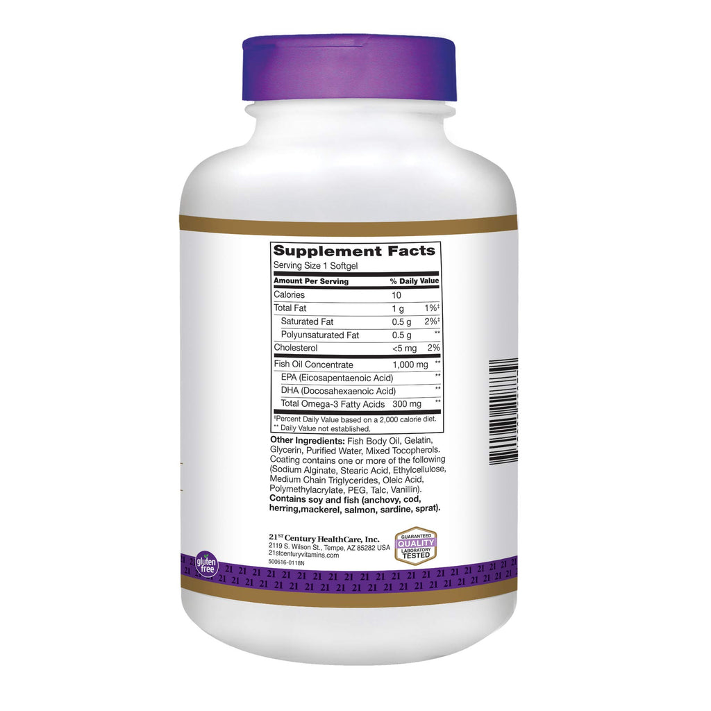 Fish Oil 1000 mg Enteric Coated Softgels 180-Count Pack of 2 U5848