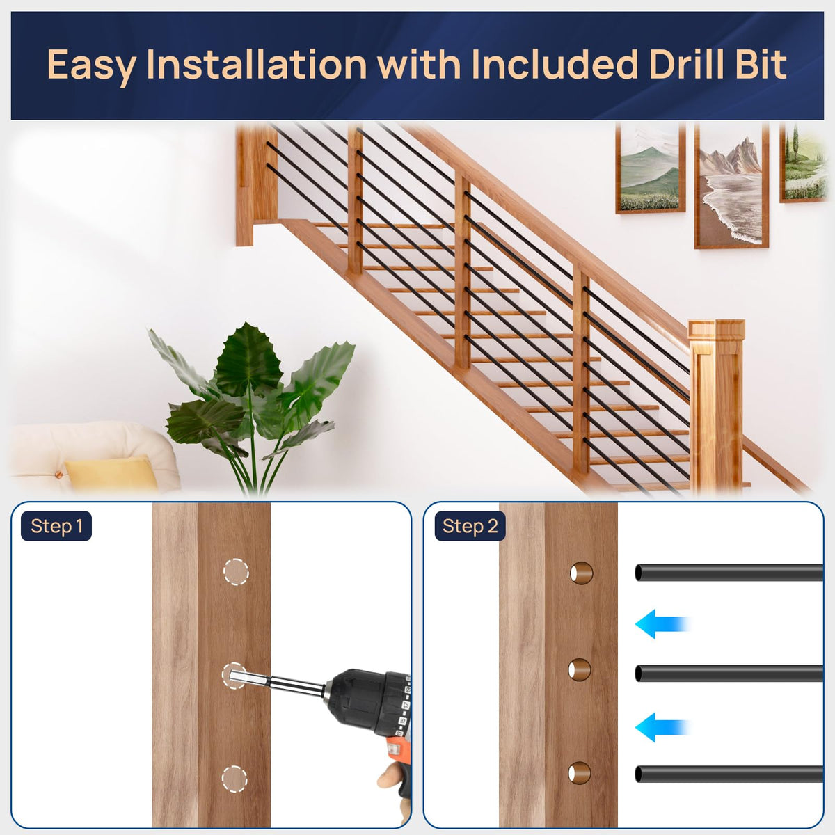 7 Pack 6 FT x 5/8 inch Aluminum Horizontal Baluster with Drill Bit R53908