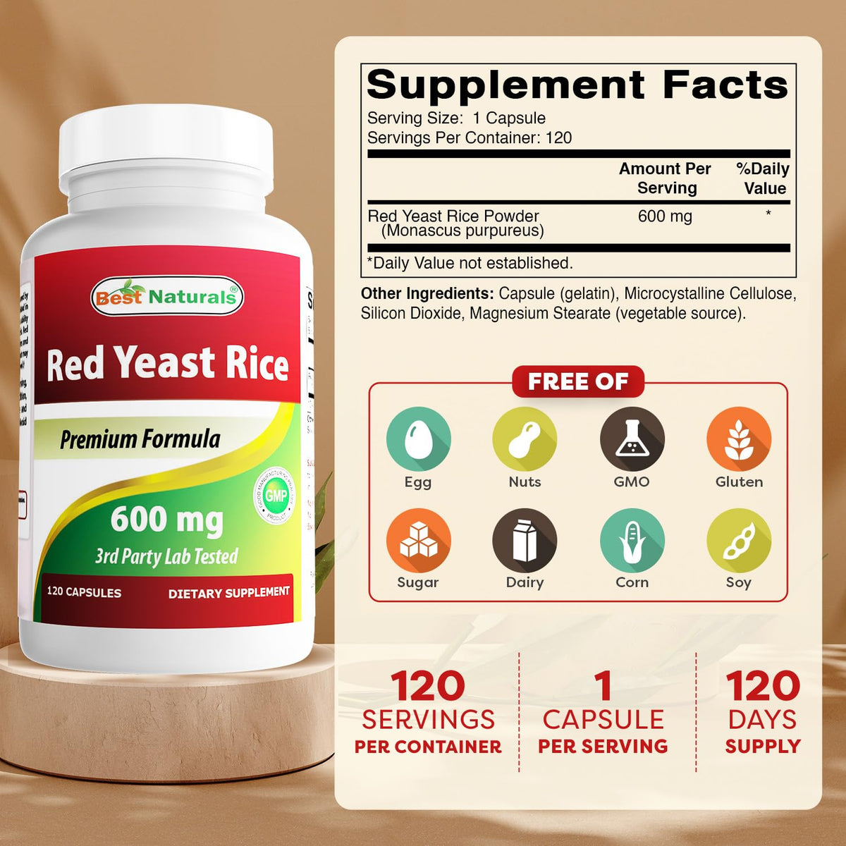 Red Yeast Rice 600 mg 120 Capsules N5655