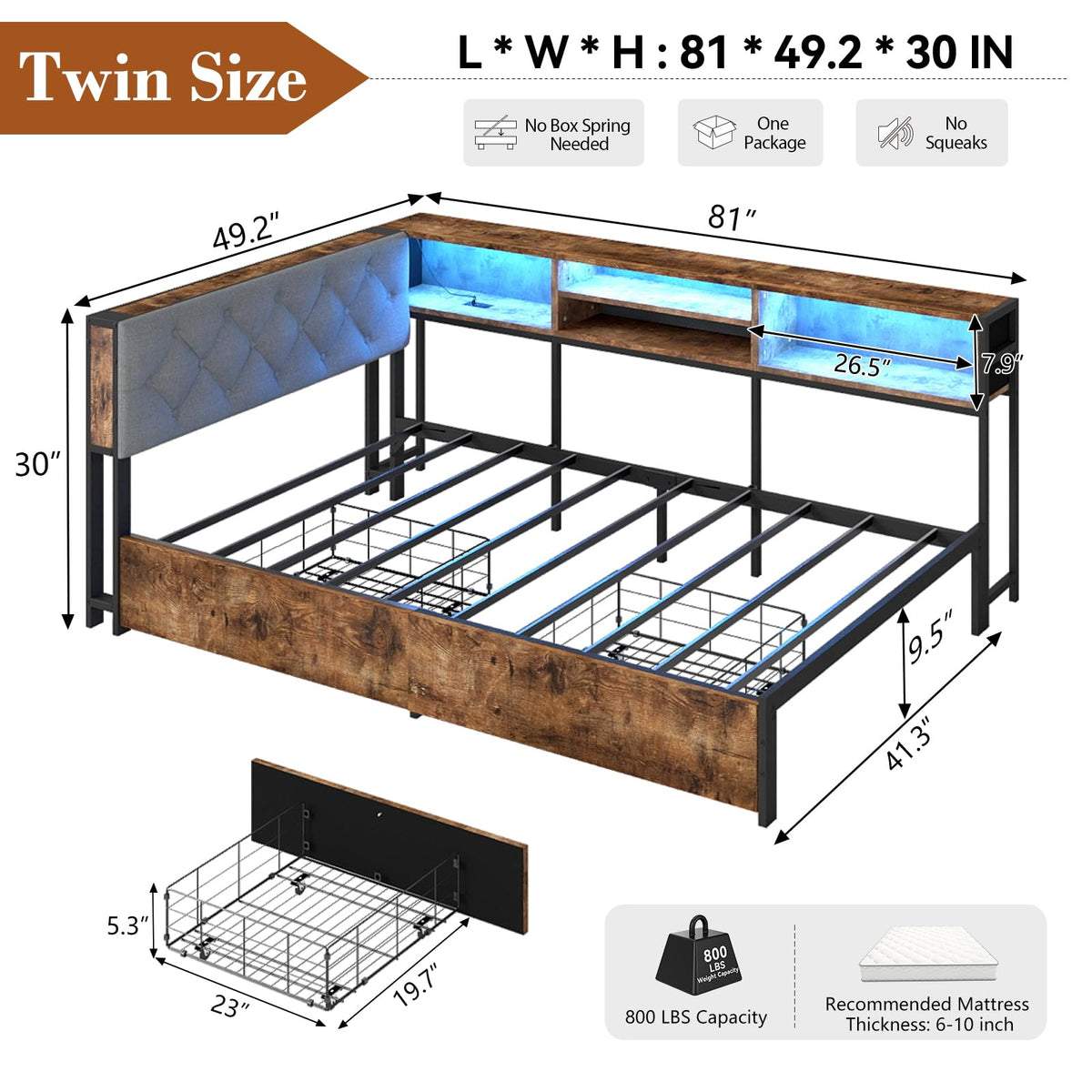 Twin Size Corner Bed Frame with Storage and Headboard V41893