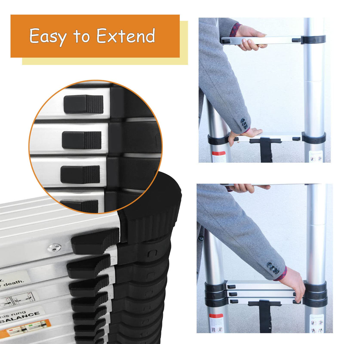 20.3ft Aluminum Telescoping Ladder with Hooks P946425