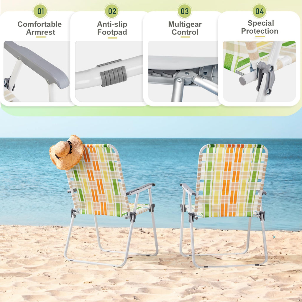 2 Pcs Lightweight Folding Beach Chairs with Armrests S28334