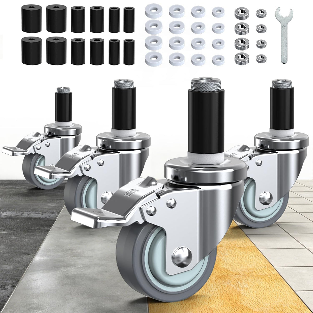 3 Inch Expanding Stem Locking Swivel Casters Set of 4 A41347