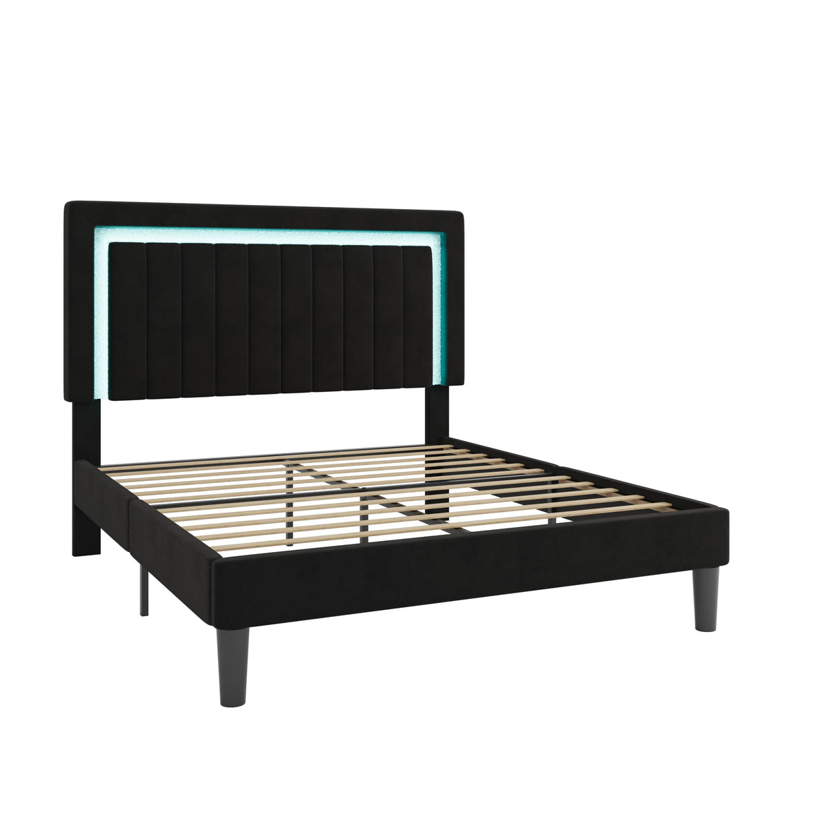 Queen Size Black Velvet Bed Frame with LED Light F66113