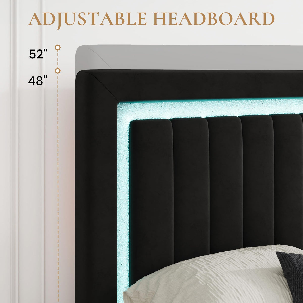 Queen Size Black Velvet Bed Frame with LED Light F66113