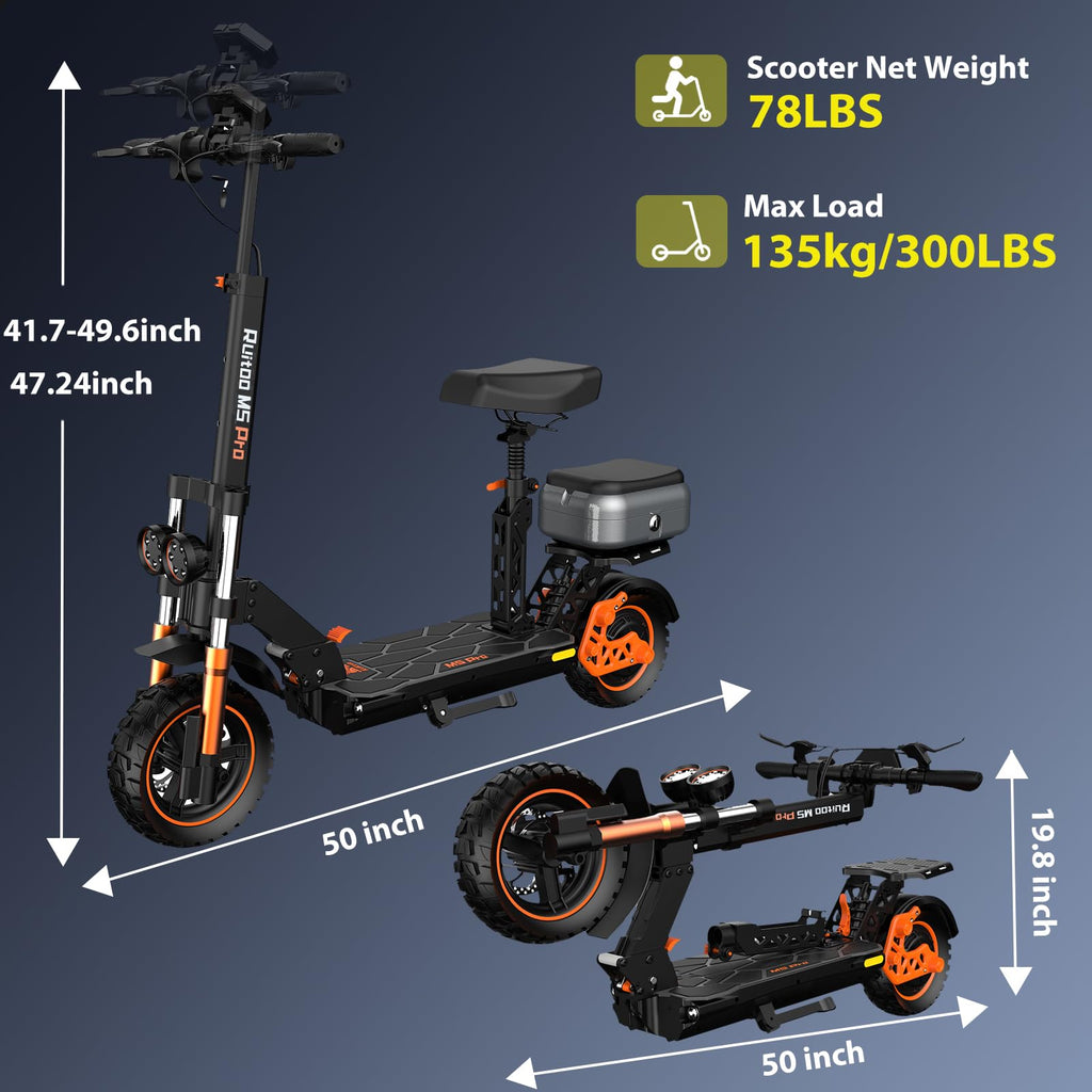 1600 W 50 Miles 40 MPH 10" Off Road Tire Folding E-Scooter 48V 27AH Battery with Detachable Seat F9561