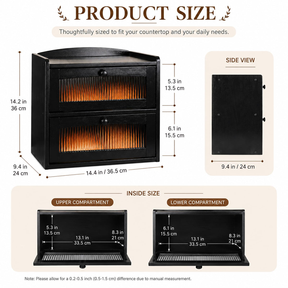 Wooden 2-Tier Bread Box with Window P32187