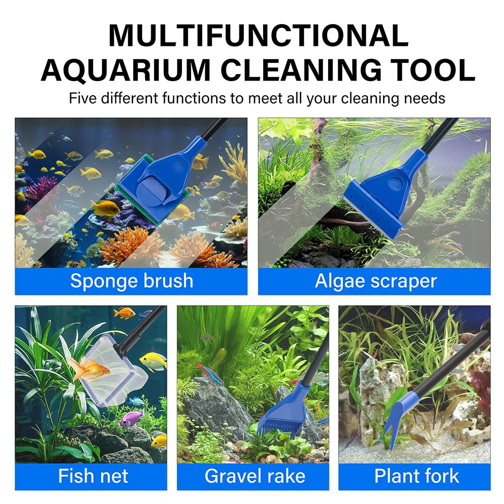 5 in 1 Fish Tank Cleaner Kit with 19 Inch Anti-Slip Handle P870090