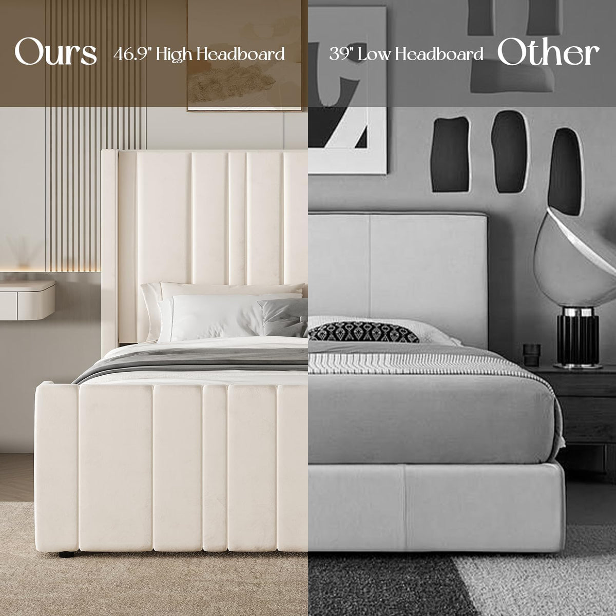 Full Size Velvet Headboard Bed Frame K978