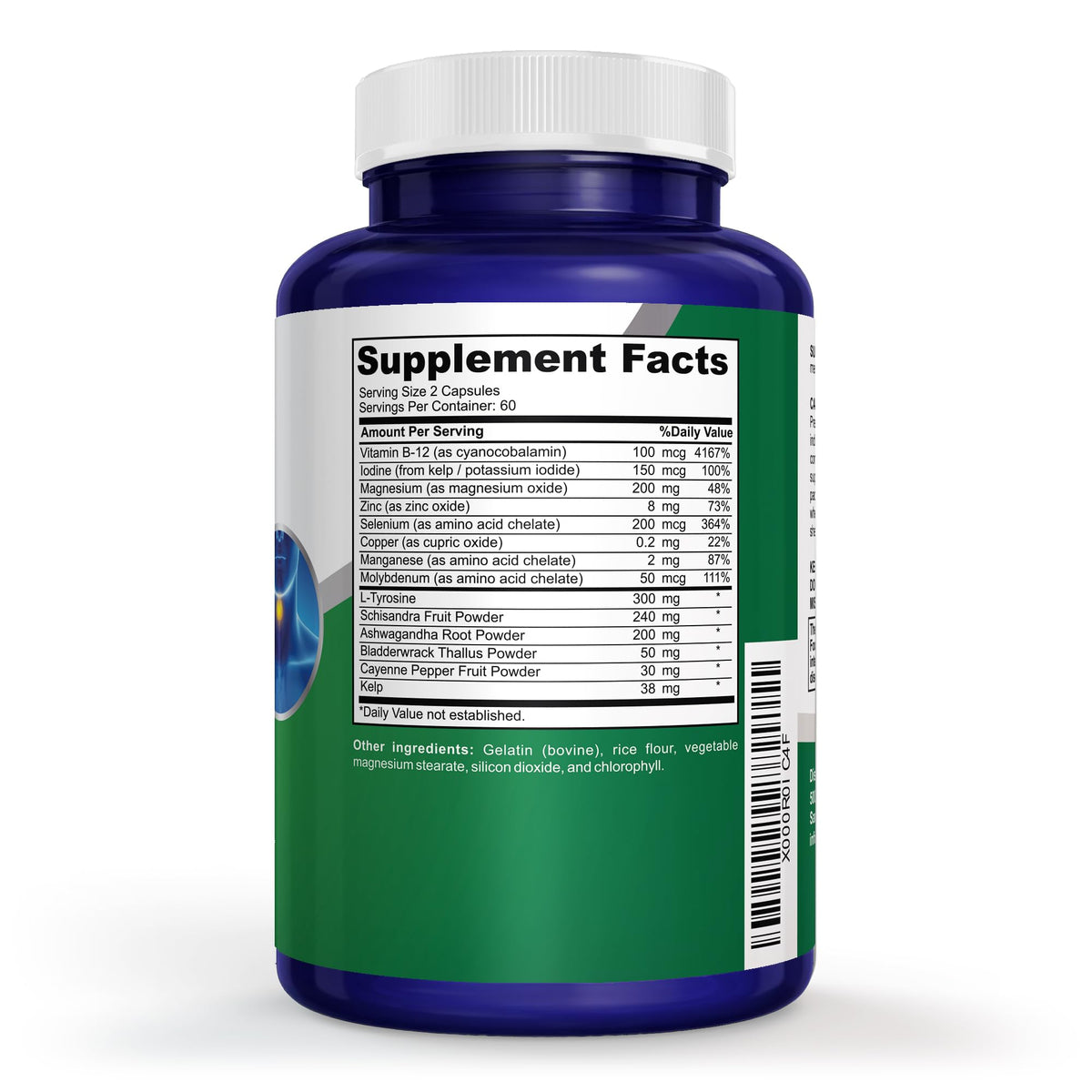 Thyroid Support Supplement 120 Capsules with Vitamin B-12 A470