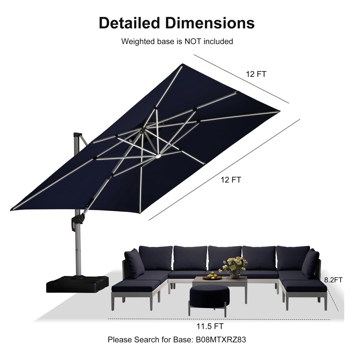 12'X12' Double Top Solar LED Light Patio Umbrella R1487