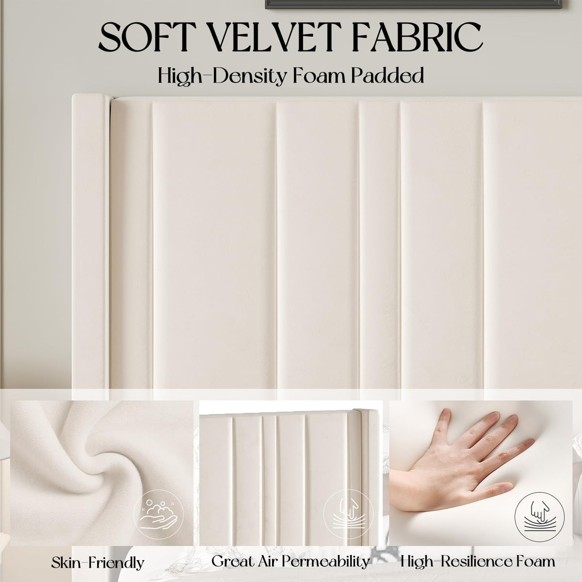 Full Size Velvet Headboard Bed Frame K978