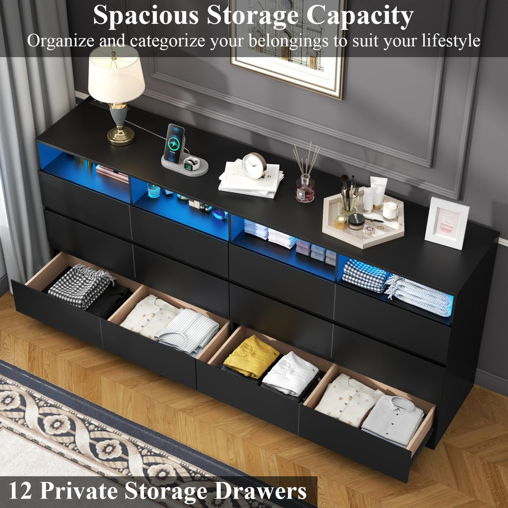 6 Drawer Dresser with Power Outlet and LED Lights Z528