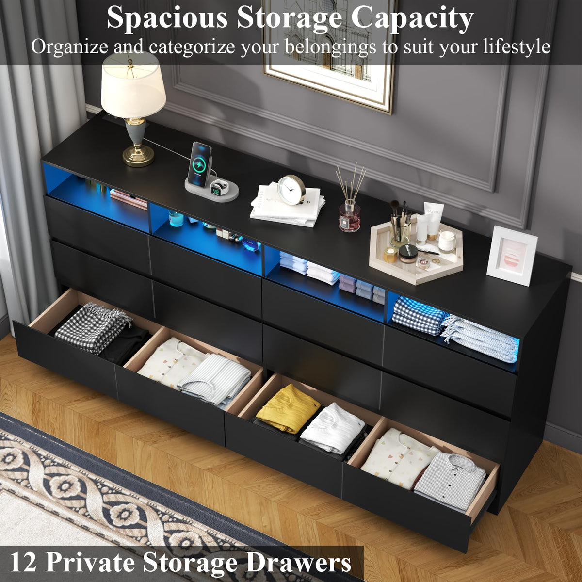6 Drawer Dresser with Power Outlet and LED Lights Z528