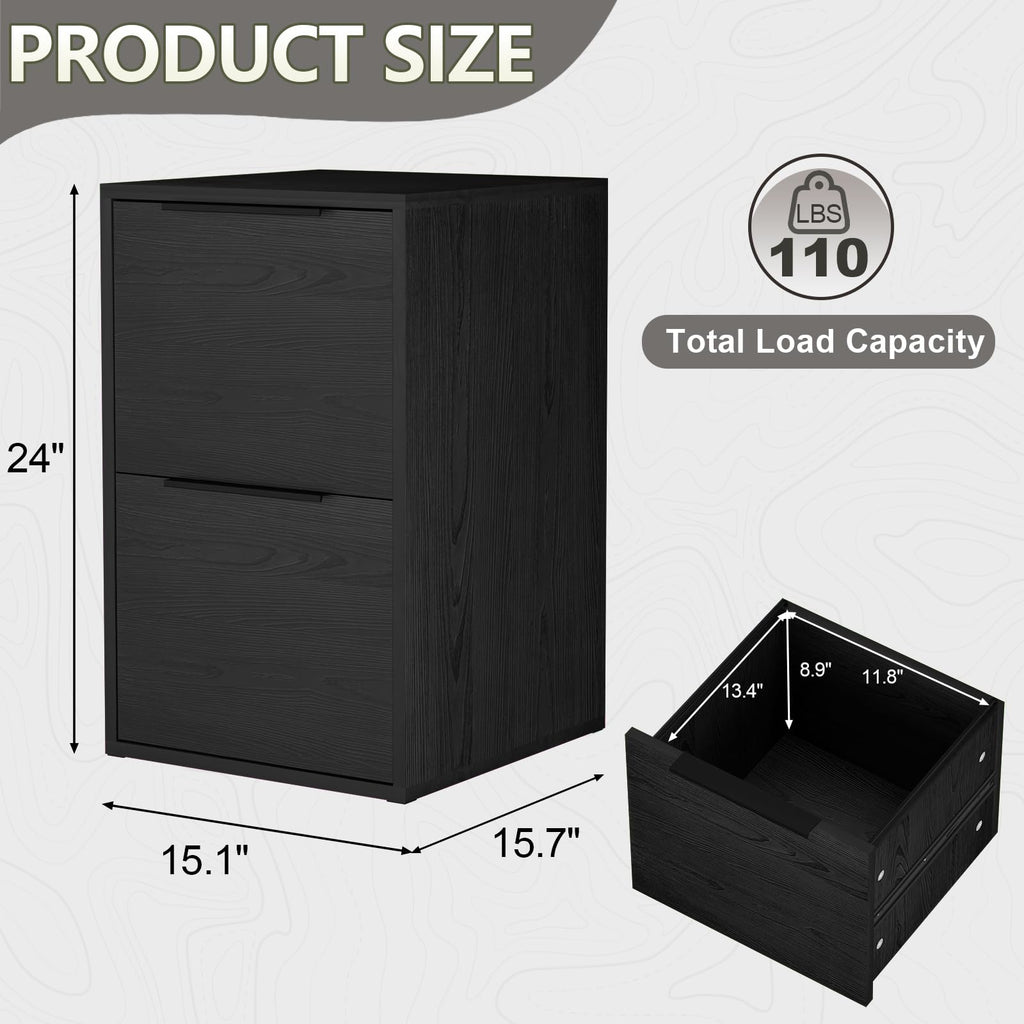 Black Two Drawer Wood File Cabinet L451