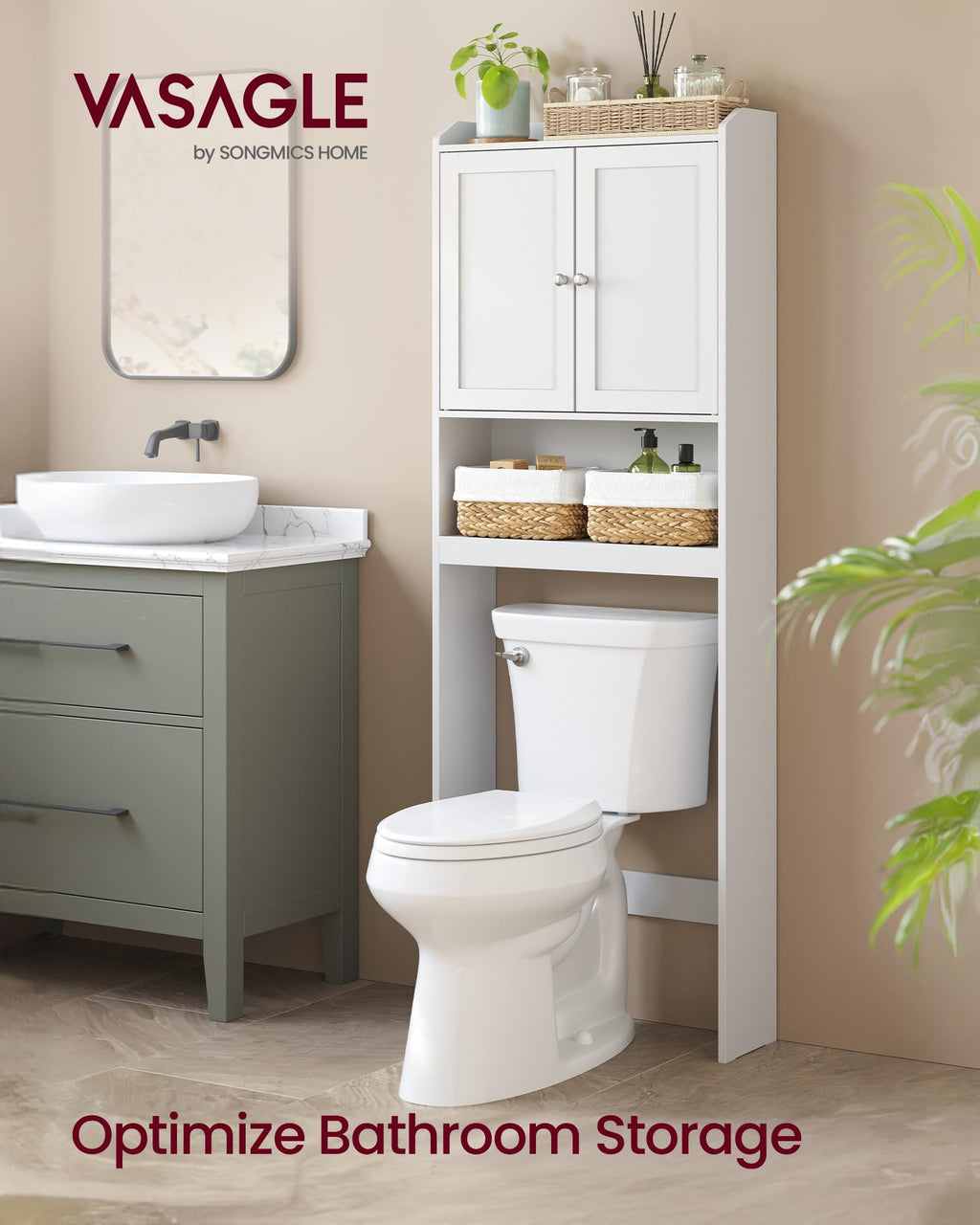 Over the Toilet Storage Cabinet with Doors and Adjustable Shelves K868