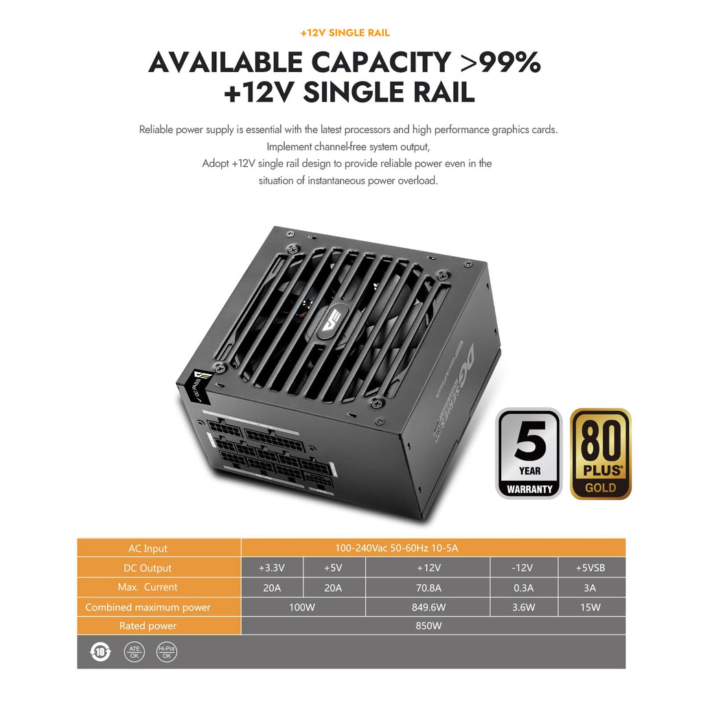 750W 80 Plus Gold ATX 3.1 PCIe 5.1 PC Power Supply, Black C22799