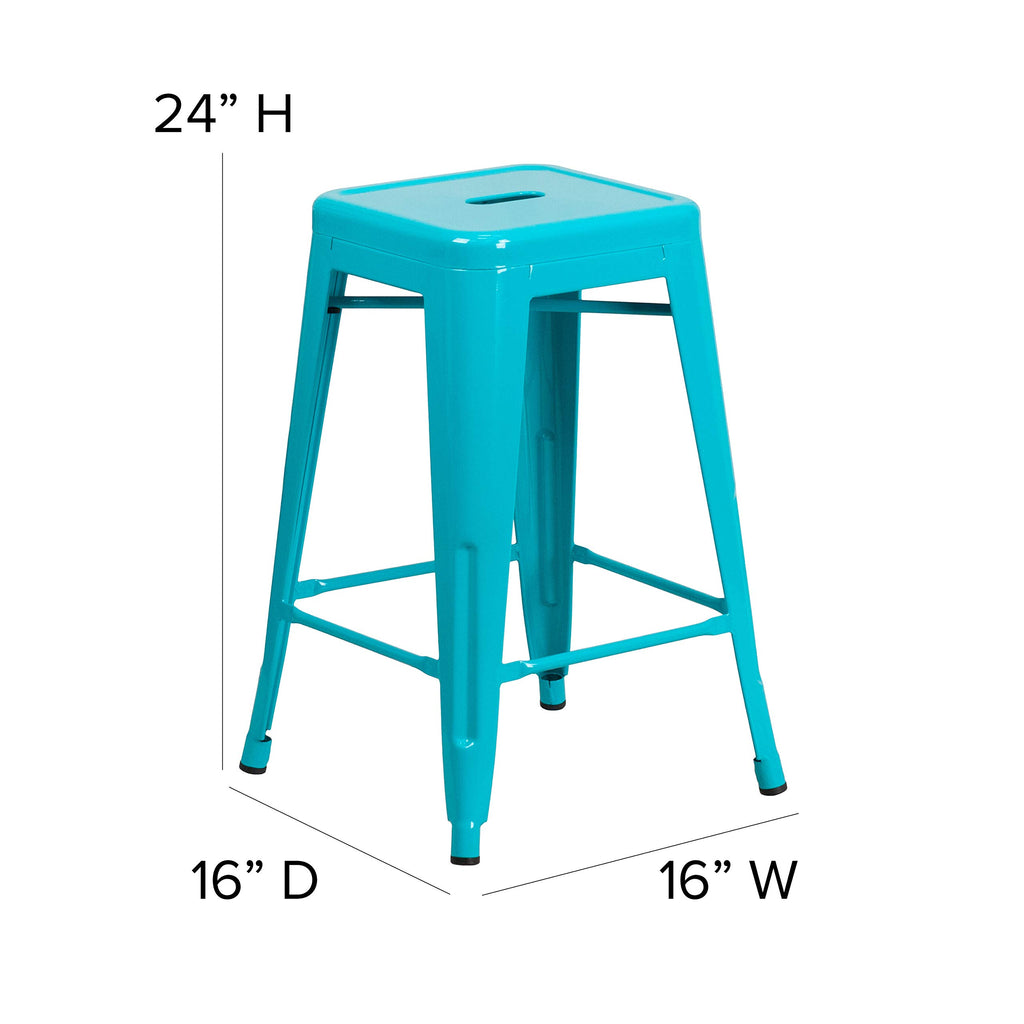 24" Teal Metal Backless Counter Height Stool M42786