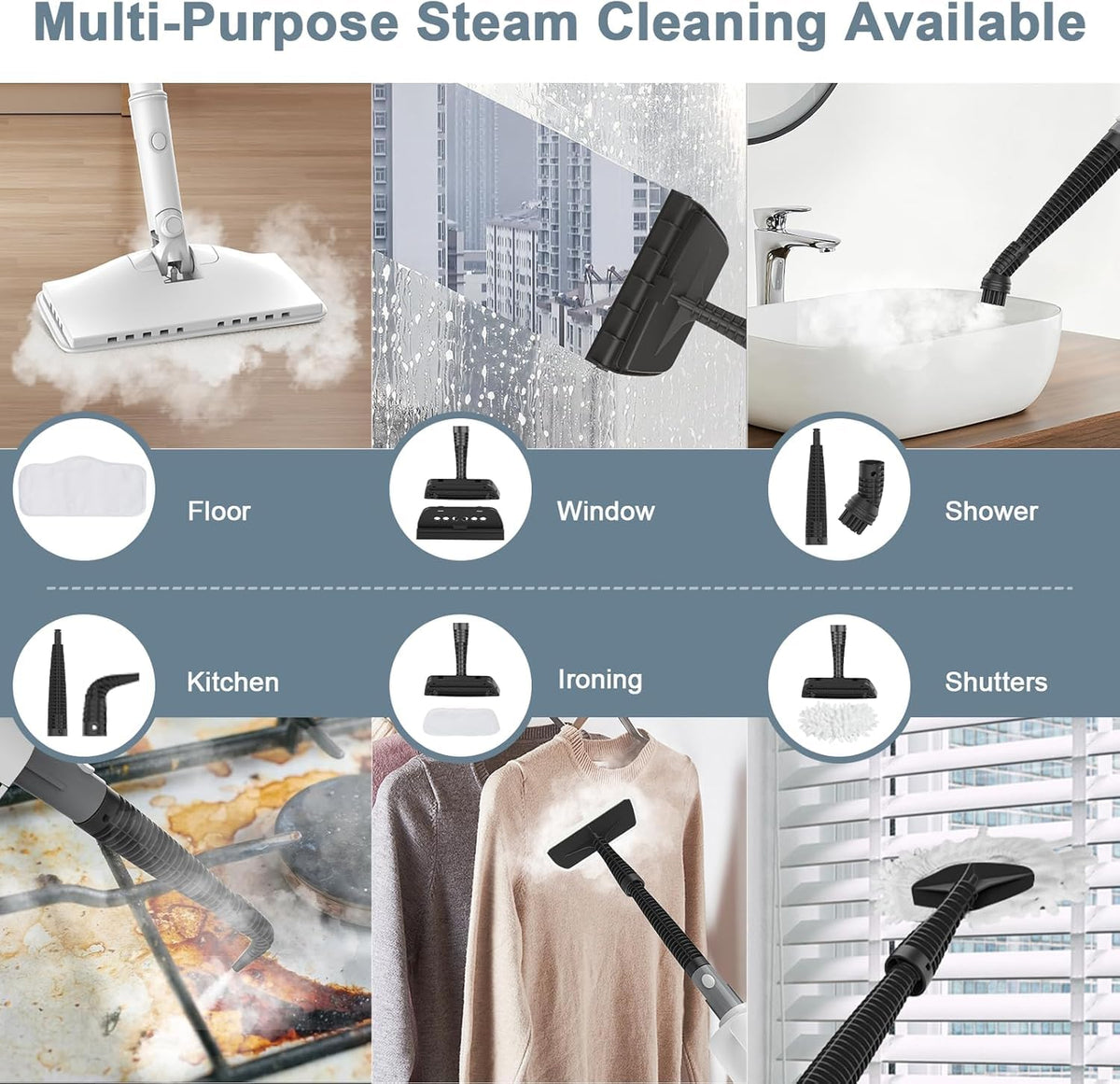 1200W 6-in-1 Steam Mop with 2 Modes, 400ML Removable Tank R981156