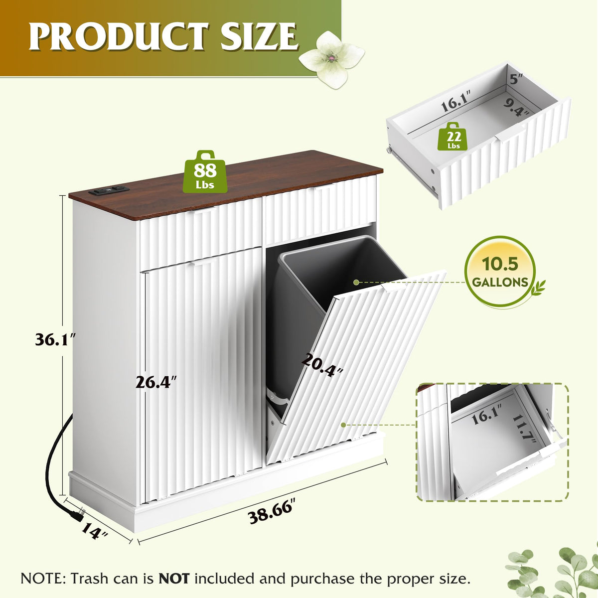 2*10 Gallon Double Tilt Out Trash Can Cabinet White L36147