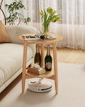 Solid Wood Round End Table with Lower Shelf Q881582