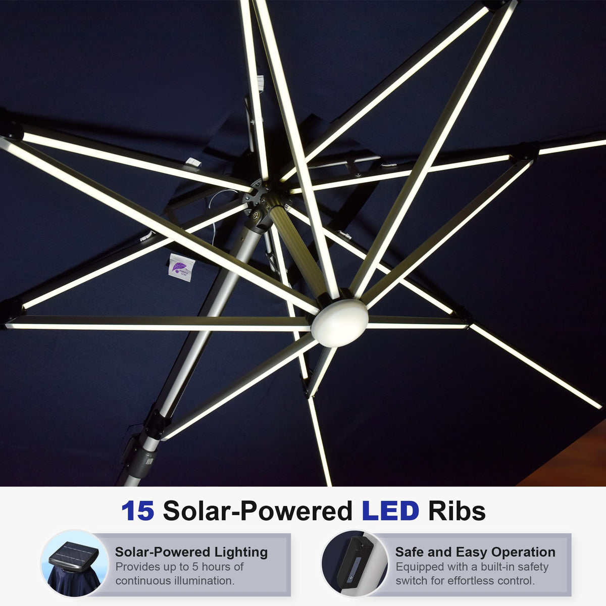 12'X12' Double Top Solar LED Light Patio Umbrella R1487