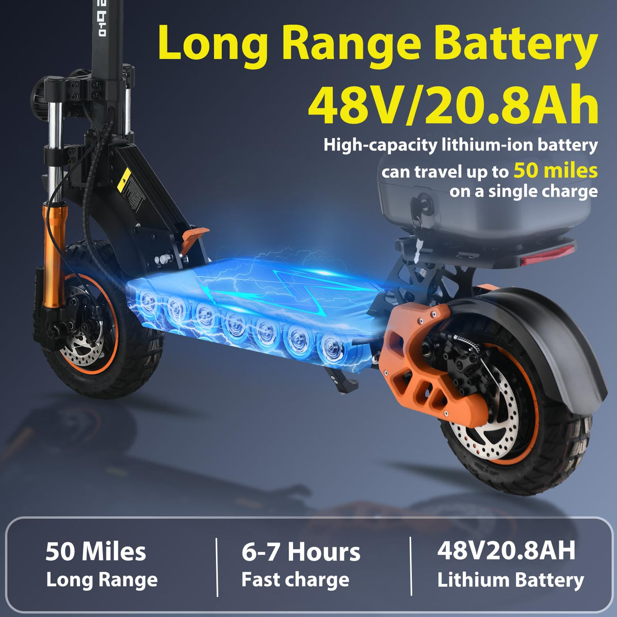 1600 W 50 Miles 40 MPH 10" Off Road Tire Folding E-Scooter 48V 27AH Battery with Detachable Seat F9561