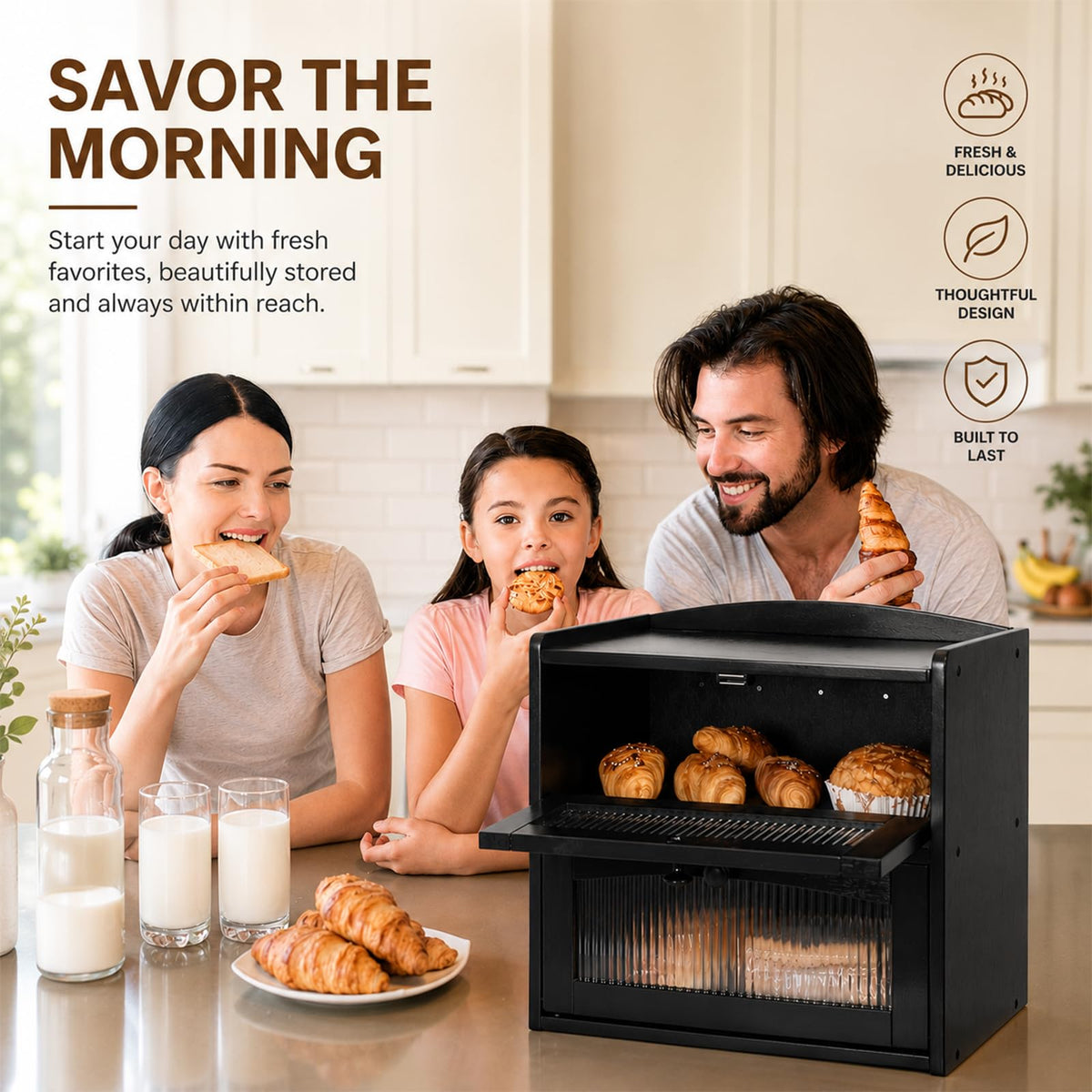 Wooden 2-Tier Bread Box with Window P32187