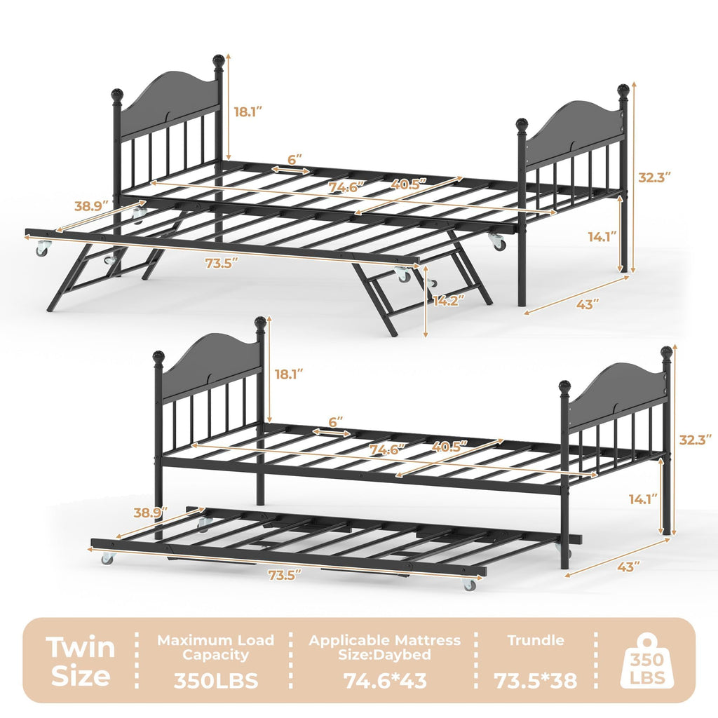 Black Daybed with Pop Up Trundle R5522