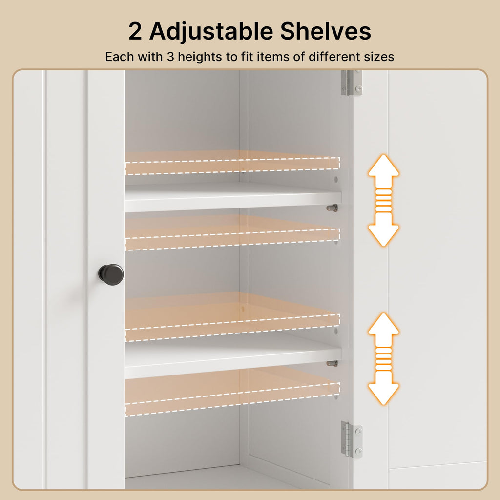 White Bathroom Storage Cabinet with 2 Adjustable Shelves A5116