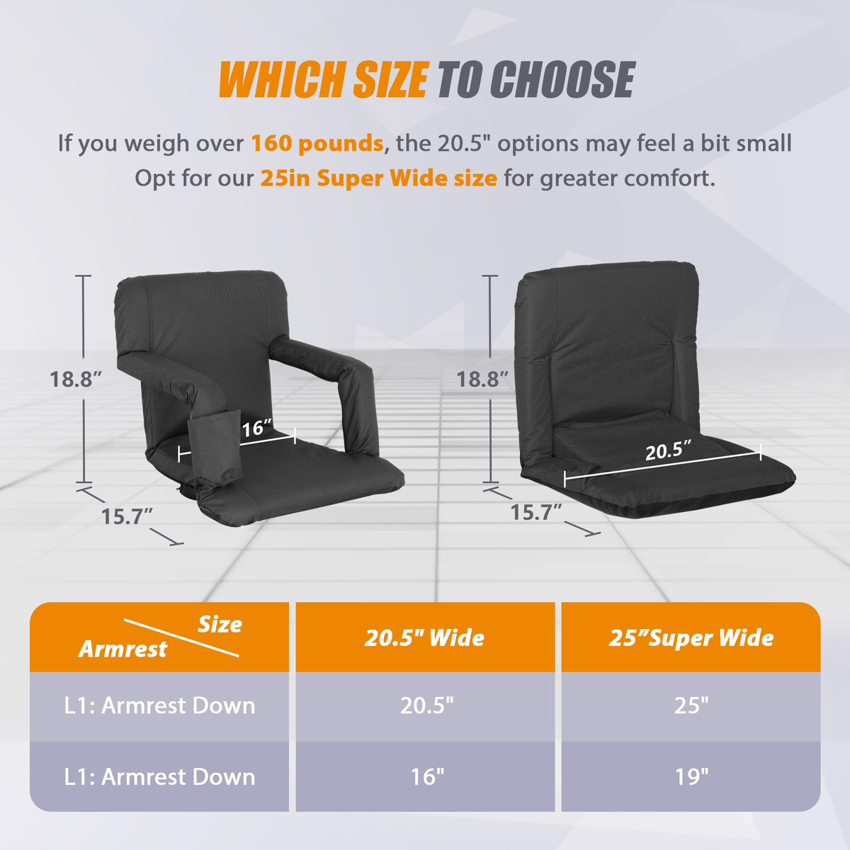20.5"/25" Wide Padded Stadium Seat with Back Support P7322