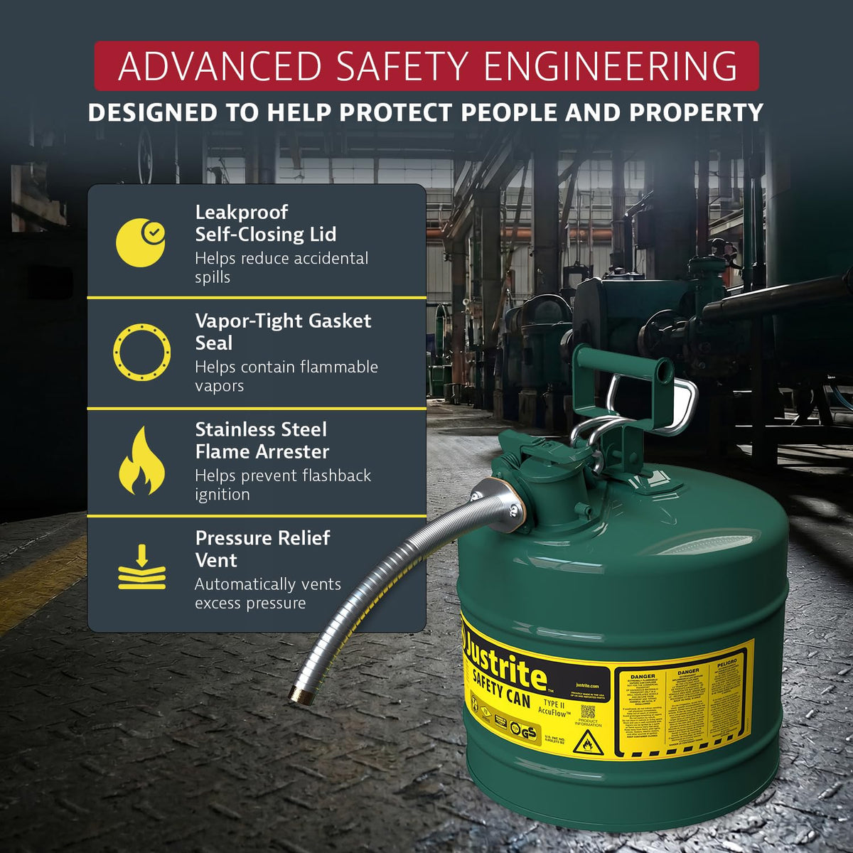 Green Galvanized Steel Safety Can Q156940