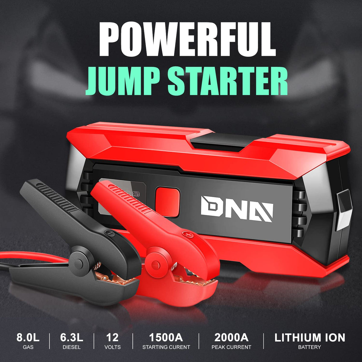 12V 2000A Peak Portable Car Battery Jump Starter with Carry Case W7171