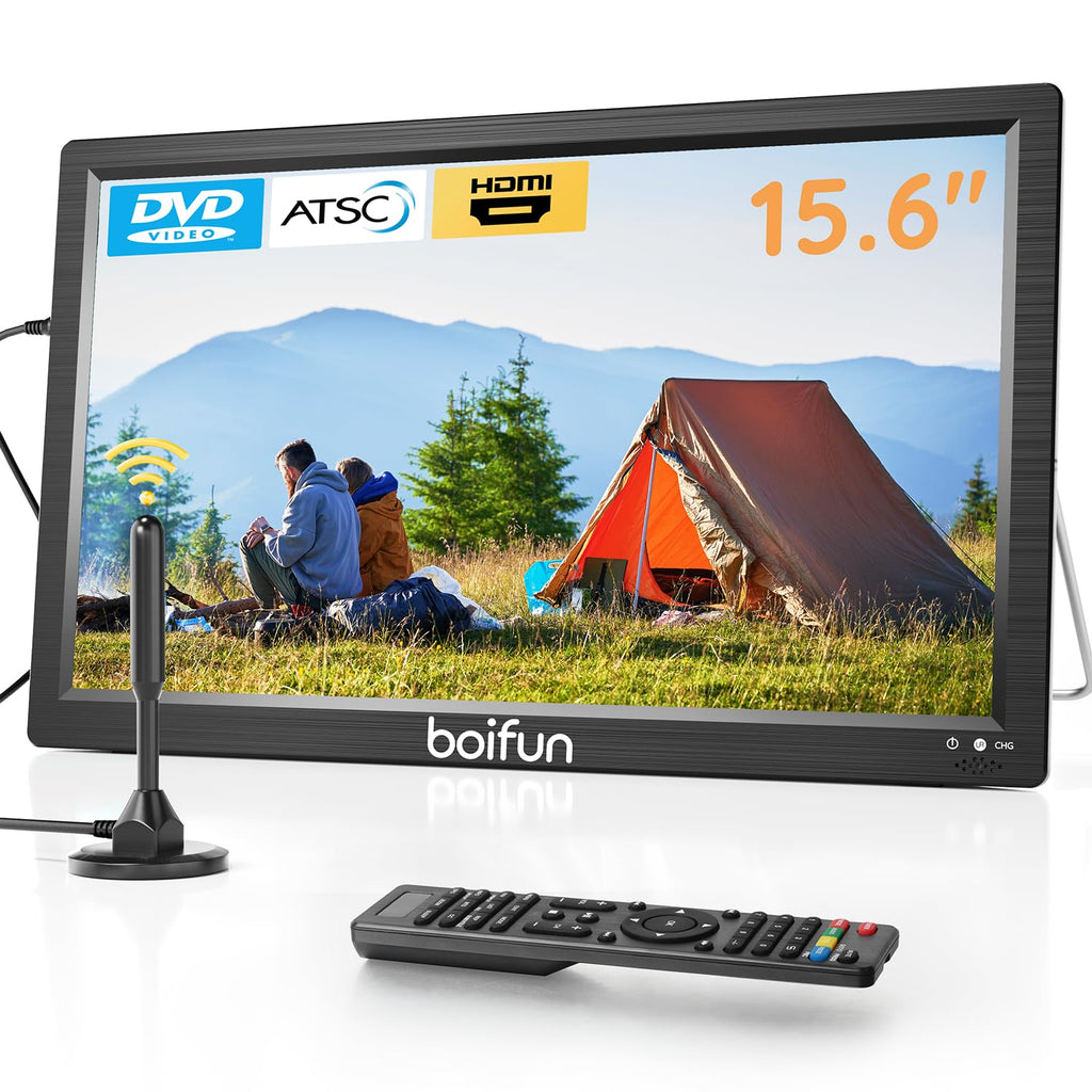 15.6" Portable TV DVD Combo with Antenna, FM Radio, 5000mAh Battery, Black N584792