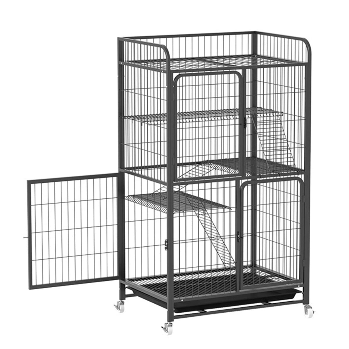 4 Tiers Metal Wire Cat Cage with Wheels Y767