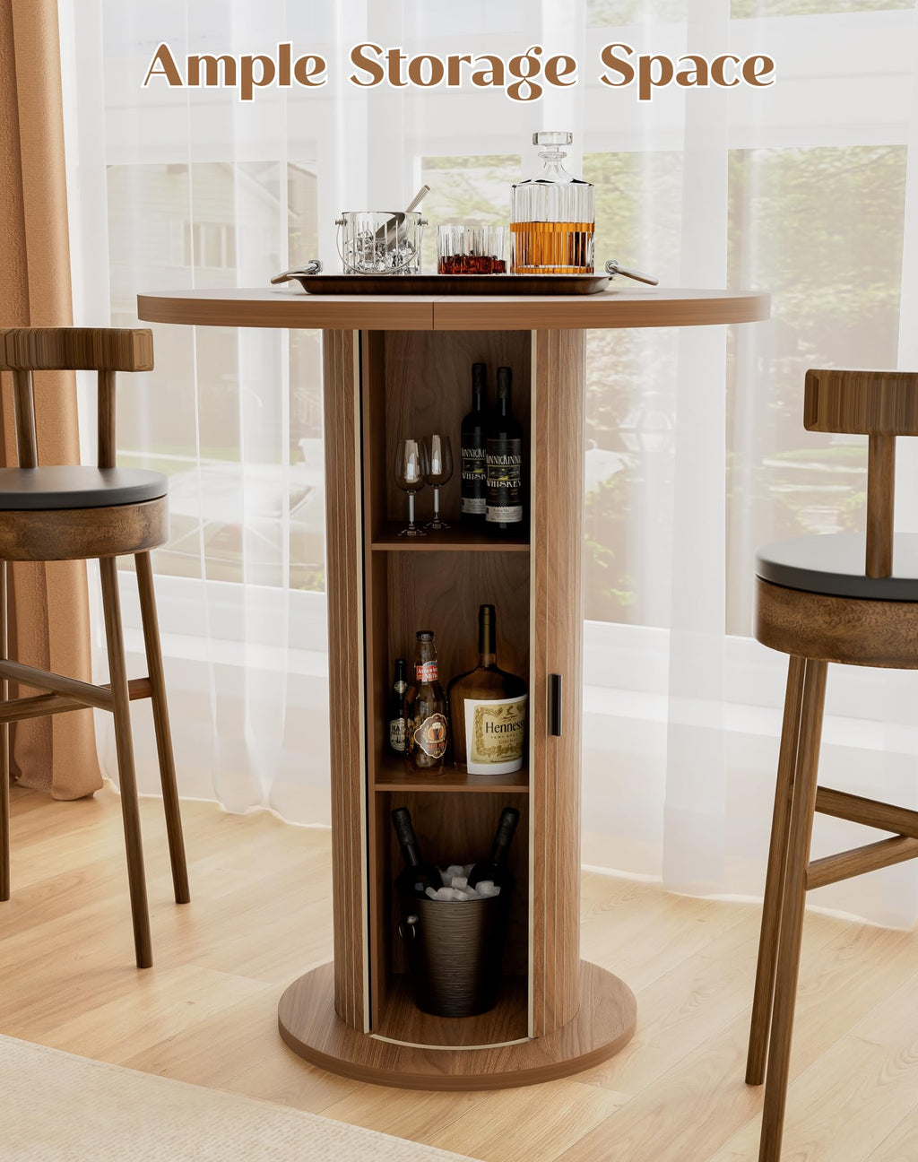 Round Bar Table with Storage and Sliding Door L59682