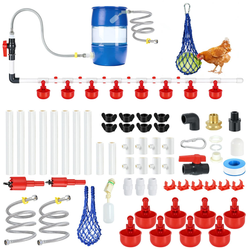 57 Pcs Automatic Chicken Waterer System Set with 8 Water Cups I237000