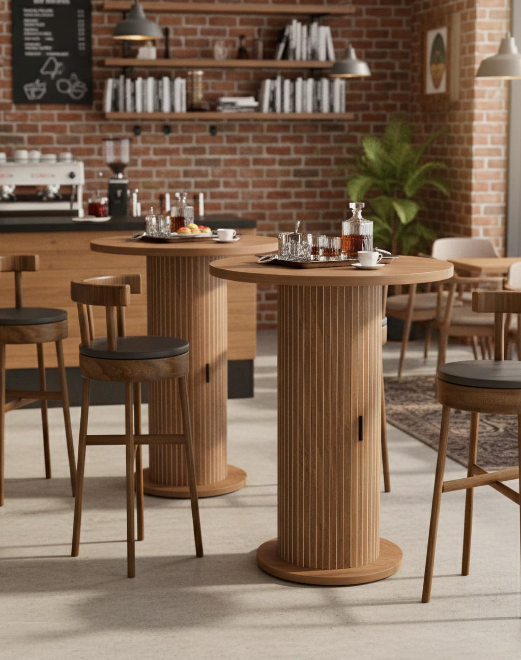Round Bar Table with Storage and Sliding Door L59682