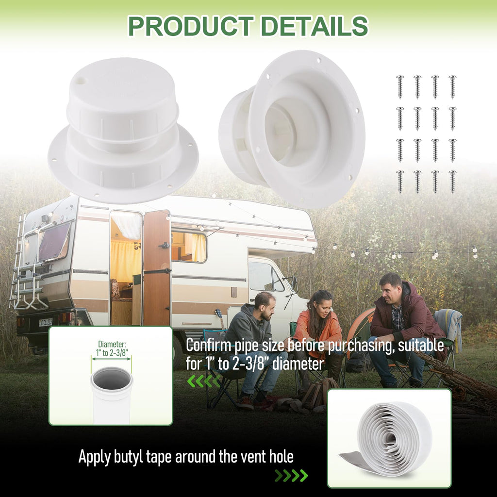 RV Plumbing Vent Covers with Screws, 2 Pack Y598