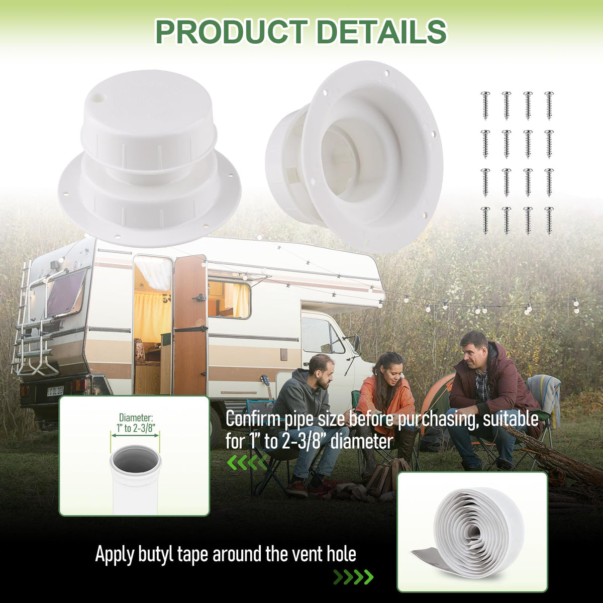 RV Plumbing Vent Covers with Screws, 2 Pack Y598