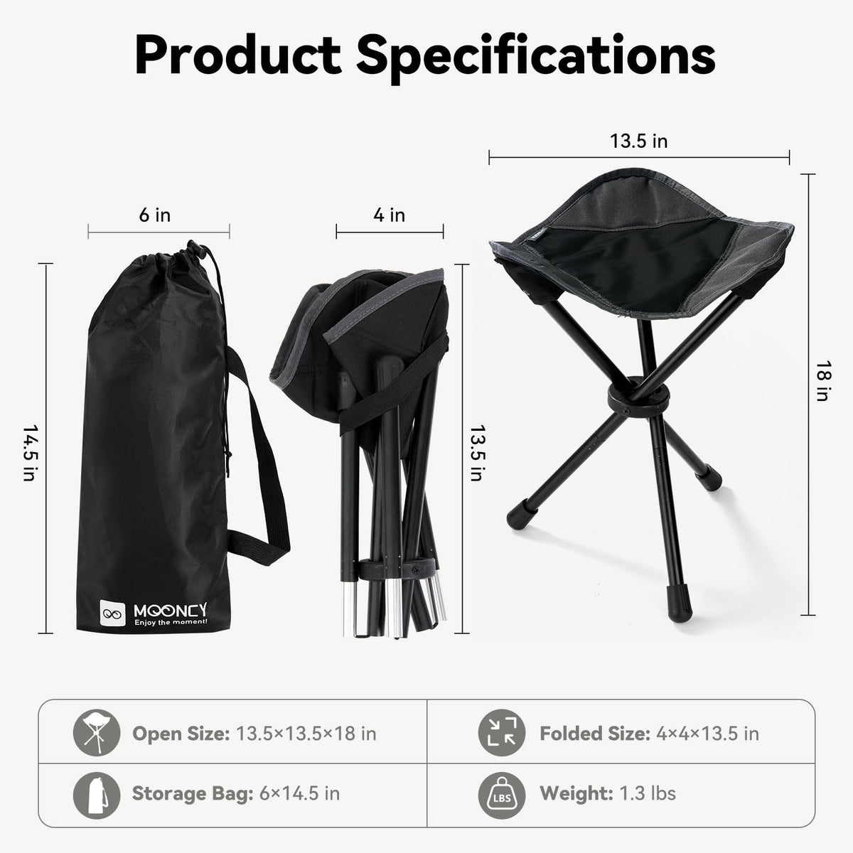 18"×14.5" Aluminum Alloy Folding Camping Stool, Black L4250