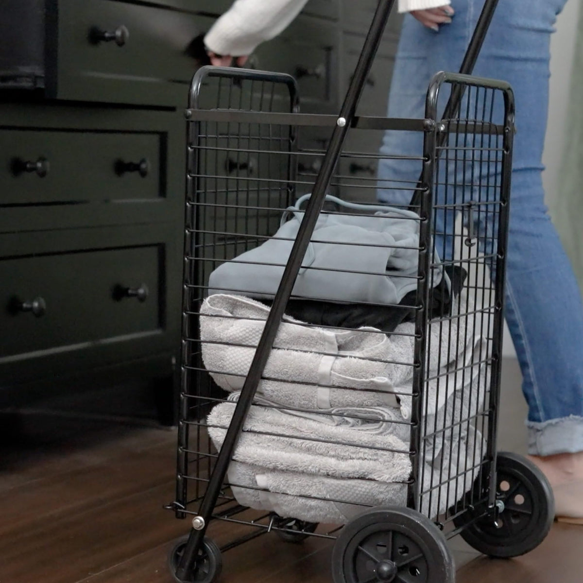 Black Foldable Utility Cart with Wheels B477660